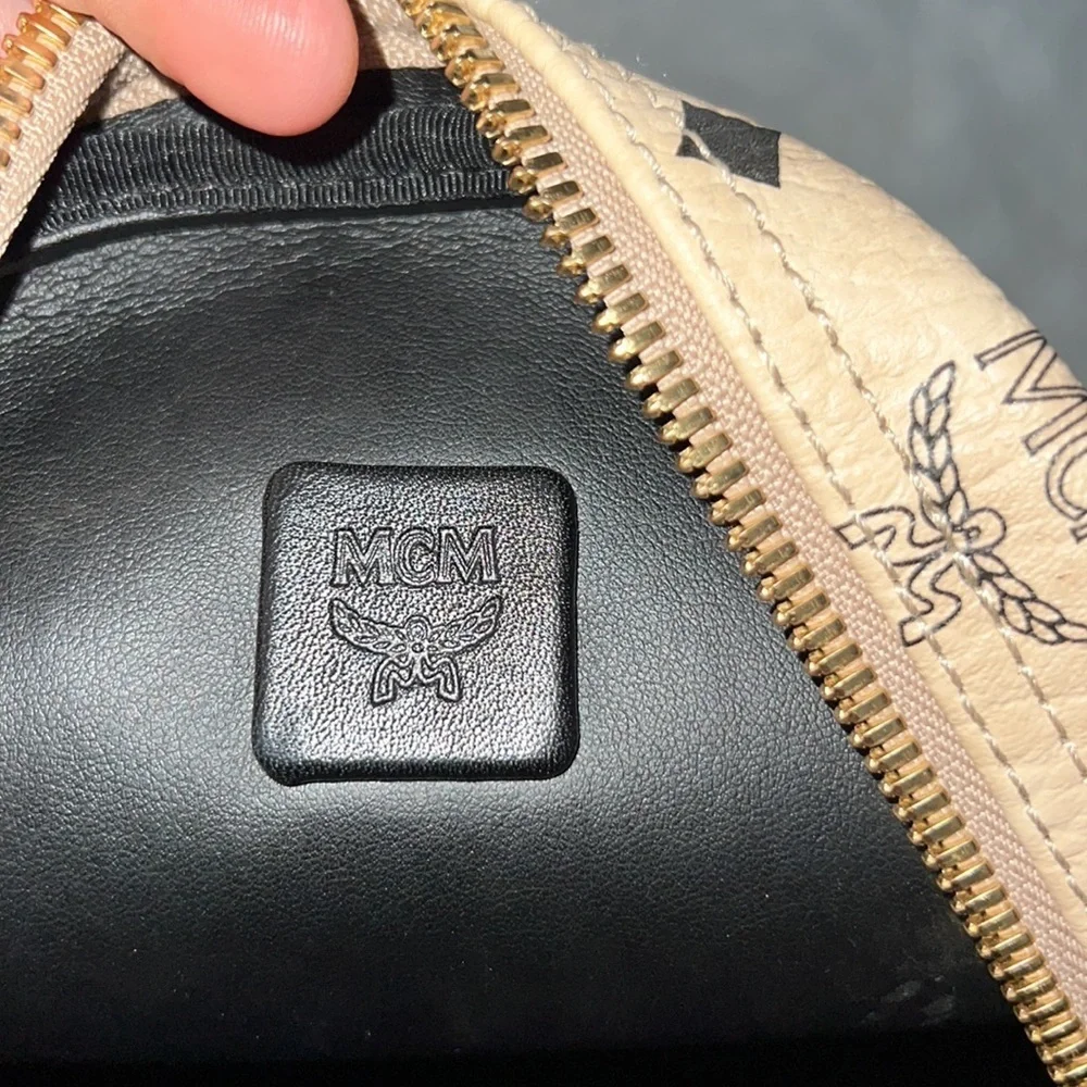 MCM Beige and Black Logo Backpack